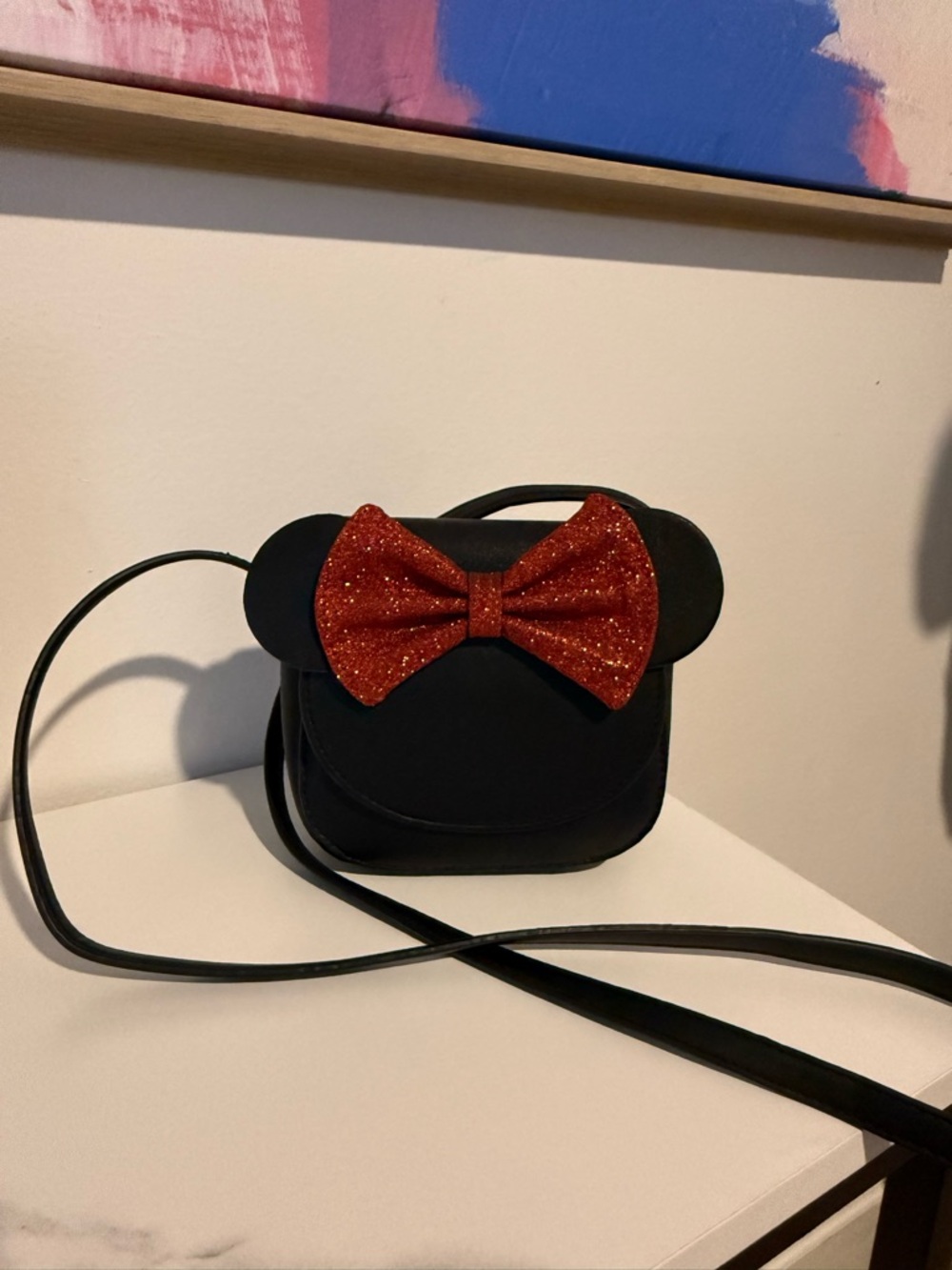 Kids Minnie Mouse Inspired Crossbody Purse with Sparkling Red Bow ❤️🖤